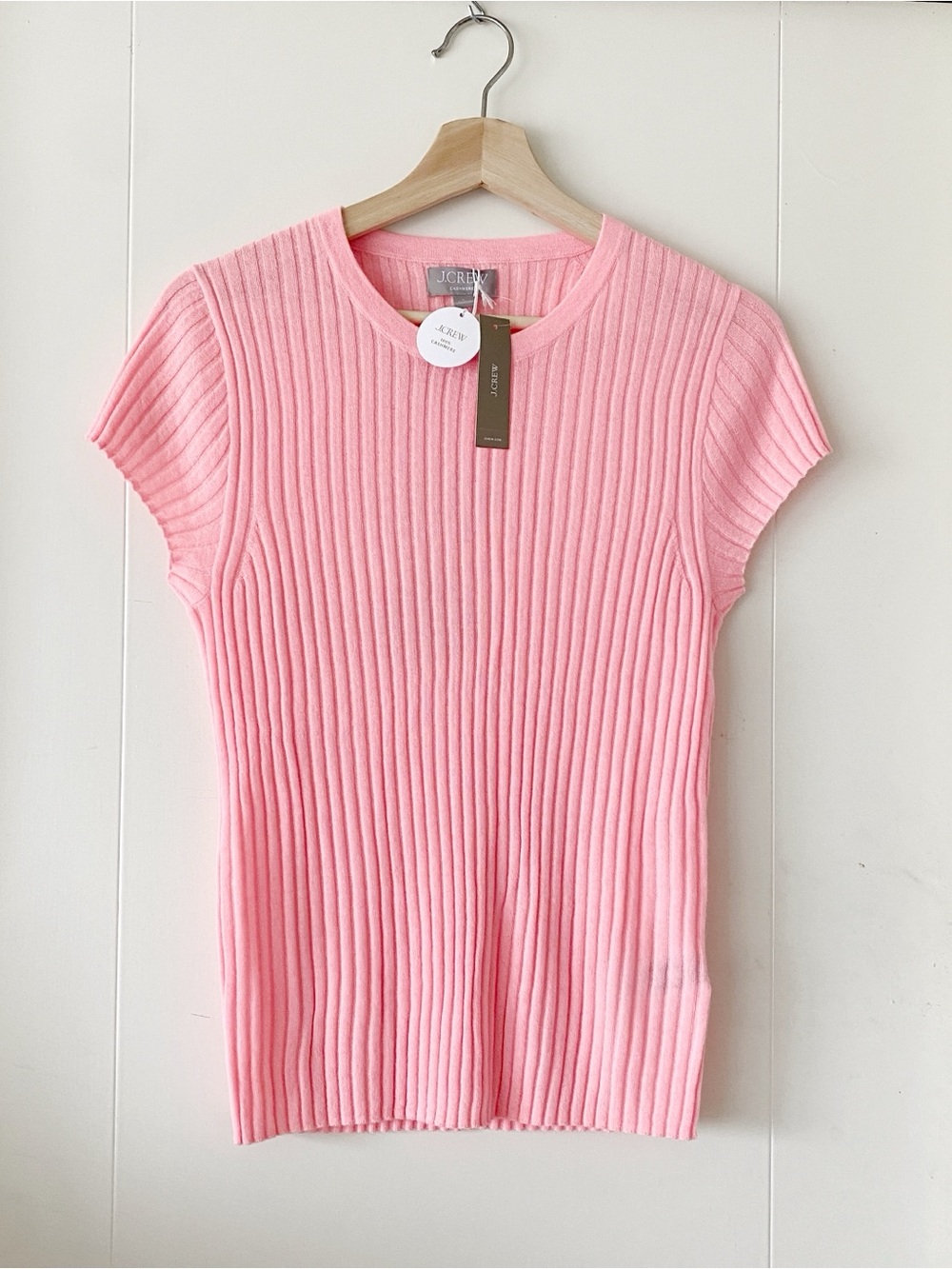 J.Crew Featherweight 100% Cashmere Ribbed Sweater-Tee Cashmere Top in Pink